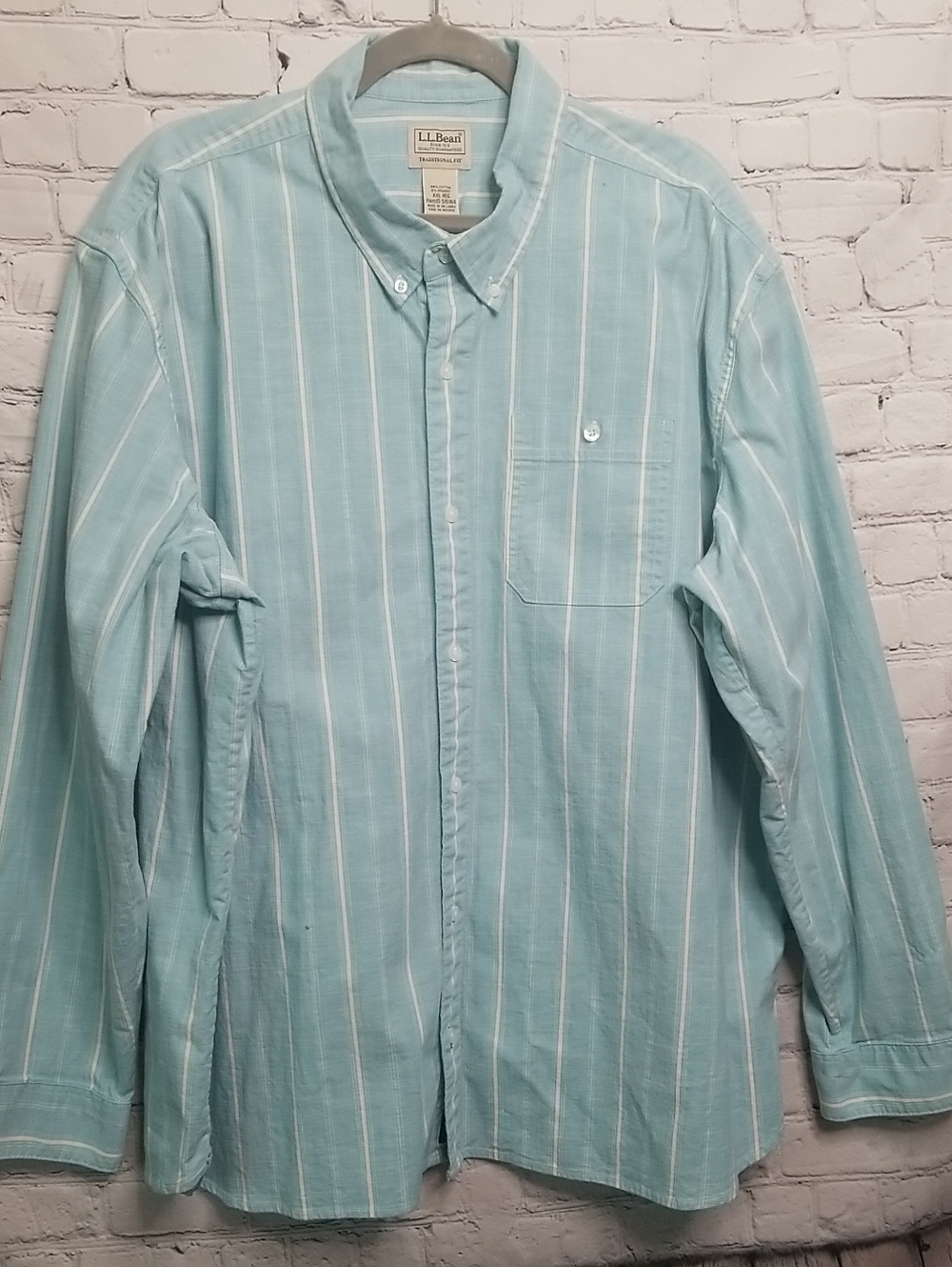 L.L.Bean Mens Dress Shirt Aqua White Stripes Traditional Fit XXLarge